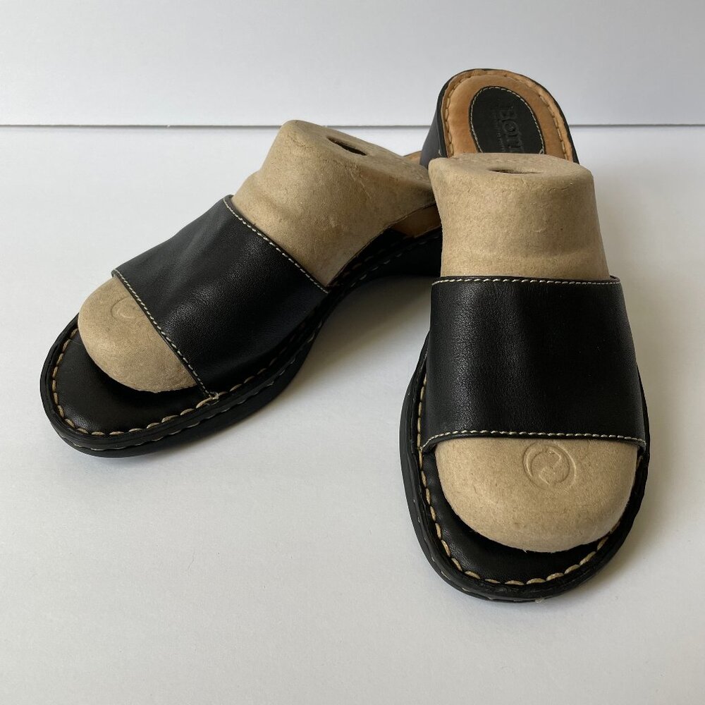 Born, black leather slide sandals, size: 8, color: black
